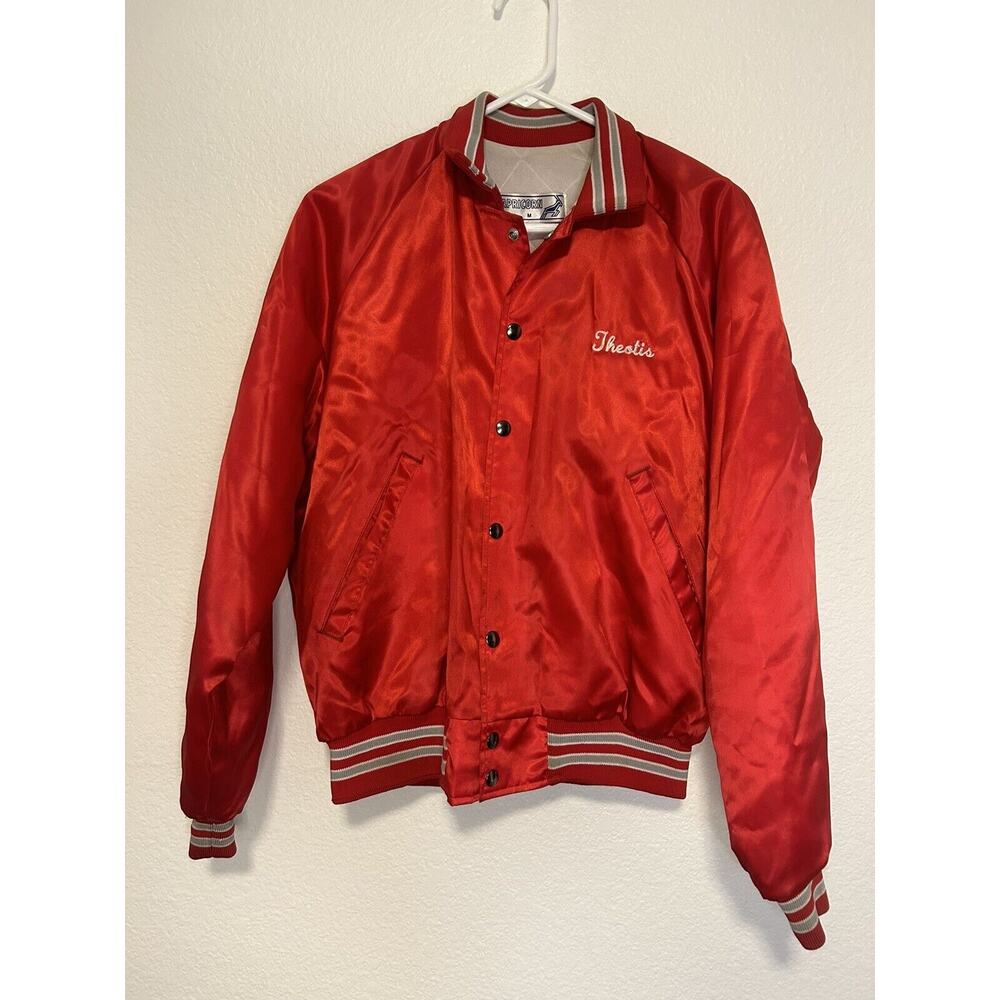 Vintage Bomber Jacket Chevy Nova Mens Medium Red Rocky Mountain Capricorn